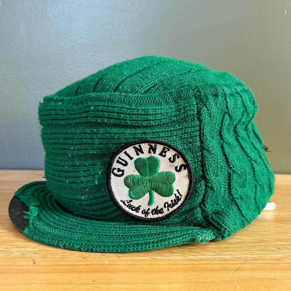 Guinness Luck of the Irish Shamrock Green Cable Knit Newsboy Cap One Size